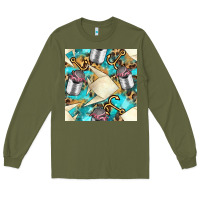 Army Green Paper Fish And Canned With Anchor Seamless Pattern Pbs Long Sleeve Tee - BundleAndBundleShop