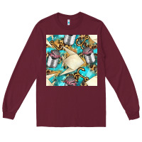 Burgundy Paper Fish And Canned With Anchor Seamless Pattern Pbs Long Sleeve Tee - BundleAndBundleShop