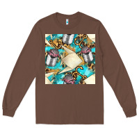 Chestnut Paper Fish And Canned With Anchor Seamless Pattern Pbs Long Sleeve Tee - BundleAndBundleShop