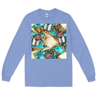 Colony Blue Paper Fish And Canned With Anchor Seamless Pattern Pbs Long Sleeve Tee - BundleAndBundleShop