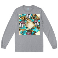 Heather Grey Paper Fish And Canned With Anchor Seamless Pattern Pbs Long Sleeve Tee - BundleAndBundleShop