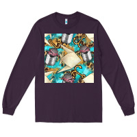 Plum Paper Fish And Canned With Anchor Seamless Pattern Pbs Long Sleeve Tee - BundleAndBundleShop