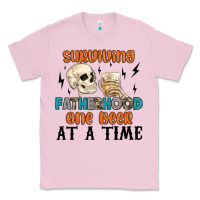 Bubblegum Pink surviving fatherhood one beer at a time Classic Tee - MaliasSmallBusiness