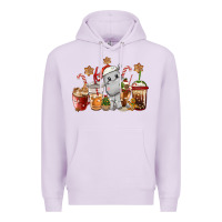 Lilac hippopotamus coffee cups christmas Premium Hoodie - CowGirlArtShop