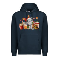 Navy hippopotamus coffee cups christmas Premium Hoodie - CowGirlArtShop