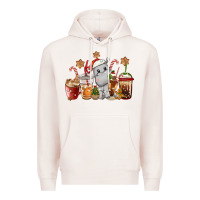 Pale Pink hippopotamus coffee cups christmas Premium Hoodie - CowGirlArtShop
