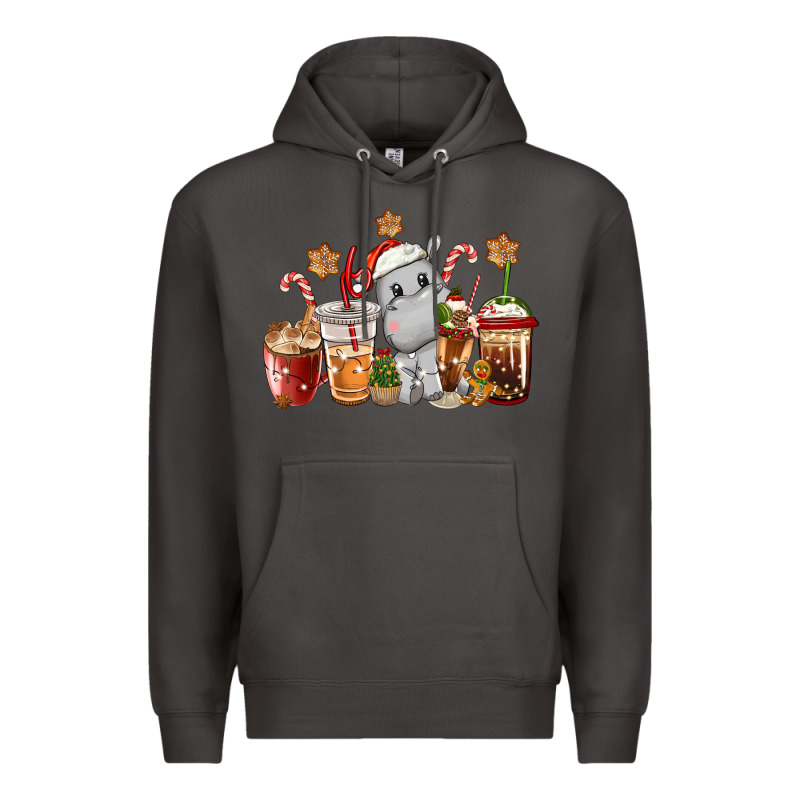 Hippopotamus Coffee Cups Christmas Premium Hoodie by CowGirlArtShop | Teevron