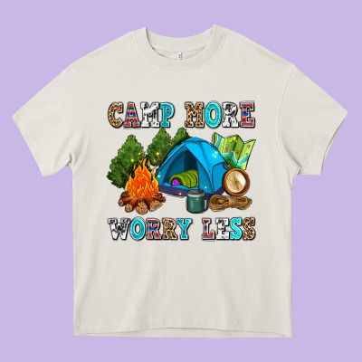 Camp More Worry Less Heavy Core Tee Designed By Adodesignshop