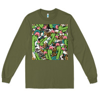 Army Green Western Cactus And Turquoise Gemstone With Leopard And Cowhide Seamles Long Sleeve Tee - BundleAndBundleShop