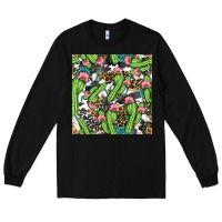 Black Western Cactus And Turquoise Gemstone With Leopard And Cowhide Seamles Long Sleeve Tee - BundleAndBundleShop