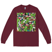 Burgundy Western Cactus And Turquoise Gemstone With Leopard And Cowhide Seamles Long Sleeve Tee - BundleAndBundleShop