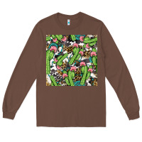 Chestnut Western Cactus And Turquoise Gemstone With Leopard And Cowhide Seamles Long Sleeve Tee - BundleAndBundleShop