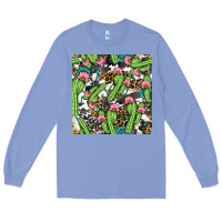 Colony Blue Western Cactus And Turquoise Gemstone With Leopard And Cowhide Seamles Long Sleeve Tee - BundleAndBundleShop