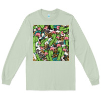 Matcha Western Cactus And Turquoise Gemstone With Leopard And Cowhide Seamles Long Sleeve Tee - BundleAndBundleShop
