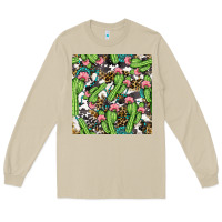 Mushroom Western Cactus And Turquoise Gemstone With Leopard And Cowhide Seamles Long Sleeve Tee - BundleAndBundleShop