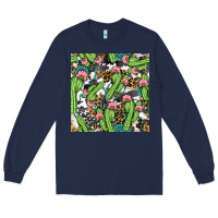 Navy Western Cactus And Turquoise Gemstone With Leopard And Cowhide Seamles Long Sleeve Tee - BundleAndBundleShop