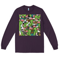 Plum Western Cactus And Turquoise Gemstone With Leopard And Cowhide Seamles Long Sleeve Tee - BundleAndBundleShop
