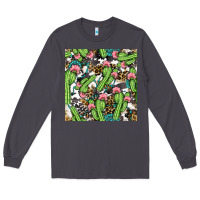 Smoke Western Cactus And Turquoise Gemstone With Leopard And Cowhide Seamles Long Sleeve Tee - BundleAndBundleShop