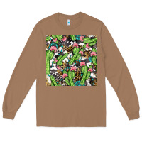 Toasted Coconut Western Cactus And Turquoise Gemstone With Leopard And Cowhide Seamles Long Sleeve Tee - BundleAndBundleShop