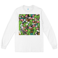 White Western Cactus And Turquoise Gemstone With Leopard And Cowhide Seamles Long Sleeve Tee - BundleAndBundleShop