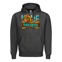 Charcoal Heather Love Thanksgiving with Turkey Zipper Hoodie - texasbilliewilder