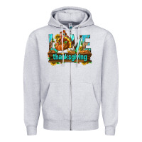Heather Grey Love Thanksgiving with Turkey Zipper Hoodie - texasbilliewilder