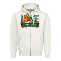 Oatmeal Heather Love Thanksgiving with Turkey Zipper Hoodie - texasbilliewilder