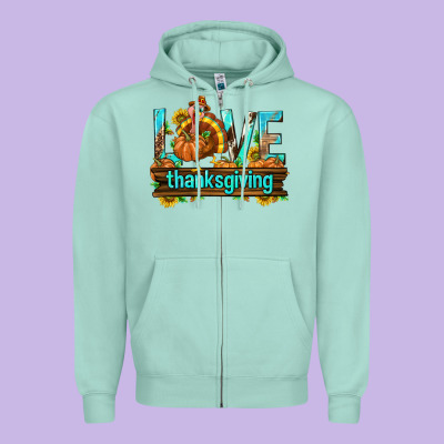 Love Thanksgiving With Turkey Zipper Hoodie Designed By Texasbilliewilder
