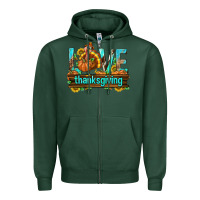 Sports Green Love Thanksgiving with Turkey Zipper Hoodie - texasbilliewilder