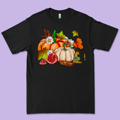 Pumpkins Daisies And Fall Leaf's Ado Premium Tee Designed By Adodesignshop