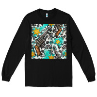 Black Western Gun And Sheriff Stars With Cowhide Seamless Pattern Long Sleeve Tee - BundleAndBundleShop