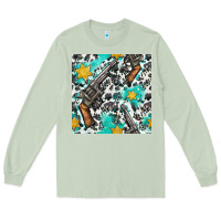 Matcha Western Gun And Sheriff Stars With Cowhide Seamless Pattern Long Sleeve Tee - BundleAndBundleShop