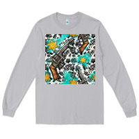 Moon Dust Western Gun And Sheriff Stars With Cowhide Seamless Pattern Long Sleeve Tee - BundleAndBundleShop