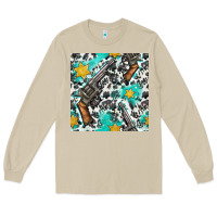 Mushroom Western Gun And Sheriff Stars With Cowhide Seamless Pattern Long Sleeve Tee - BundleAndBundleShop