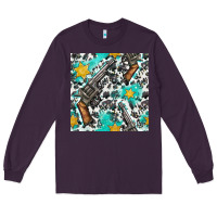 Plum Western Gun And Sheriff Stars With Cowhide Seamless Pattern Long Sleeve Tee - BundleAndBundleShop