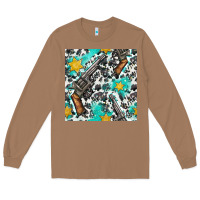 Toasted Coconut Western Gun And Sheriff Stars With Cowhide Seamless Pattern Long Sleeve Tee - BundleAndBundleShop