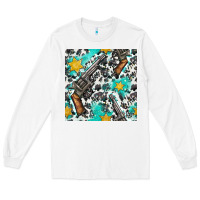 White Western Gun And Sheriff Stars With Cowhide Seamless Pattern Long Sleeve Tee - BundleAndBundleShop