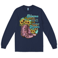 Navy Blame It All On My Roots Long Sleeve Tee - JahusDesignShop