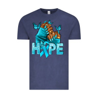 Vintage Denim Hope teal ribbon Ovarian Cancer nails Vintage Tee - NancyCooperArtShop