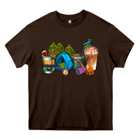Chocolate Brown camp coffee cups ado Heavy Core Tee - AdoDesignShop