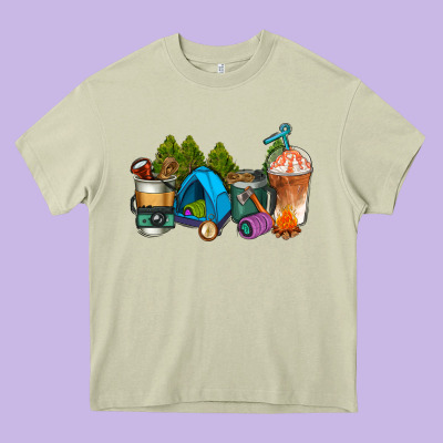 Camp Coffee Cups Ado Heavy Core Tee Designed By Adodesignshop