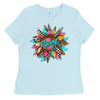 Baby Blue racing sunflower front Ladies Tee - AdoDesignShop