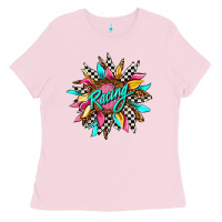 Bubblegum Pink racing sunflower front Ladies Tee - AdoDesignShop