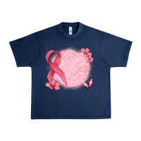 Navy customized breast cancer ribbon and background Urban Heavy Tee - MaliasSmallBusiness