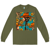 Army Green Western Girl Hair Clasp And Sunflower With Leopard And Glitter Seamles Long Sleeve Tee - BundleAndBundleShop