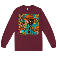 Burgundy Western Girl Hair Clasp And Sunflower With Leopard And Glitter Seamles Long Sleeve Tee - BundleAndBundleShop