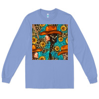 Colony Blue Western Girl Hair Clasp And Sunflower With Leopard And Glitter Seamles Long Sleeve Tee - BundleAndBundleShop