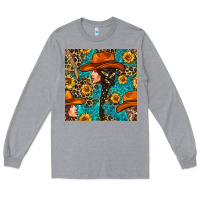 Heather Grey Western Girl Hair Clasp And Sunflower With Leopard And Glitter Seamles Long Sleeve Tee - BundleAndBundleShop