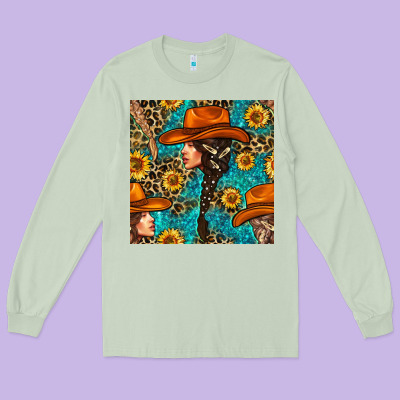 Western Girl Hair Clasp And Sunflower With Leopard And Glitter Seamles Long Sleeve Tee Designed By Bundleandbundleshop