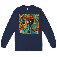 Navy Western Girl Hair Clasp And Sunflower With Leopard And Glitter Seamles Long Sleeve Tee - BundleAndBundleShop